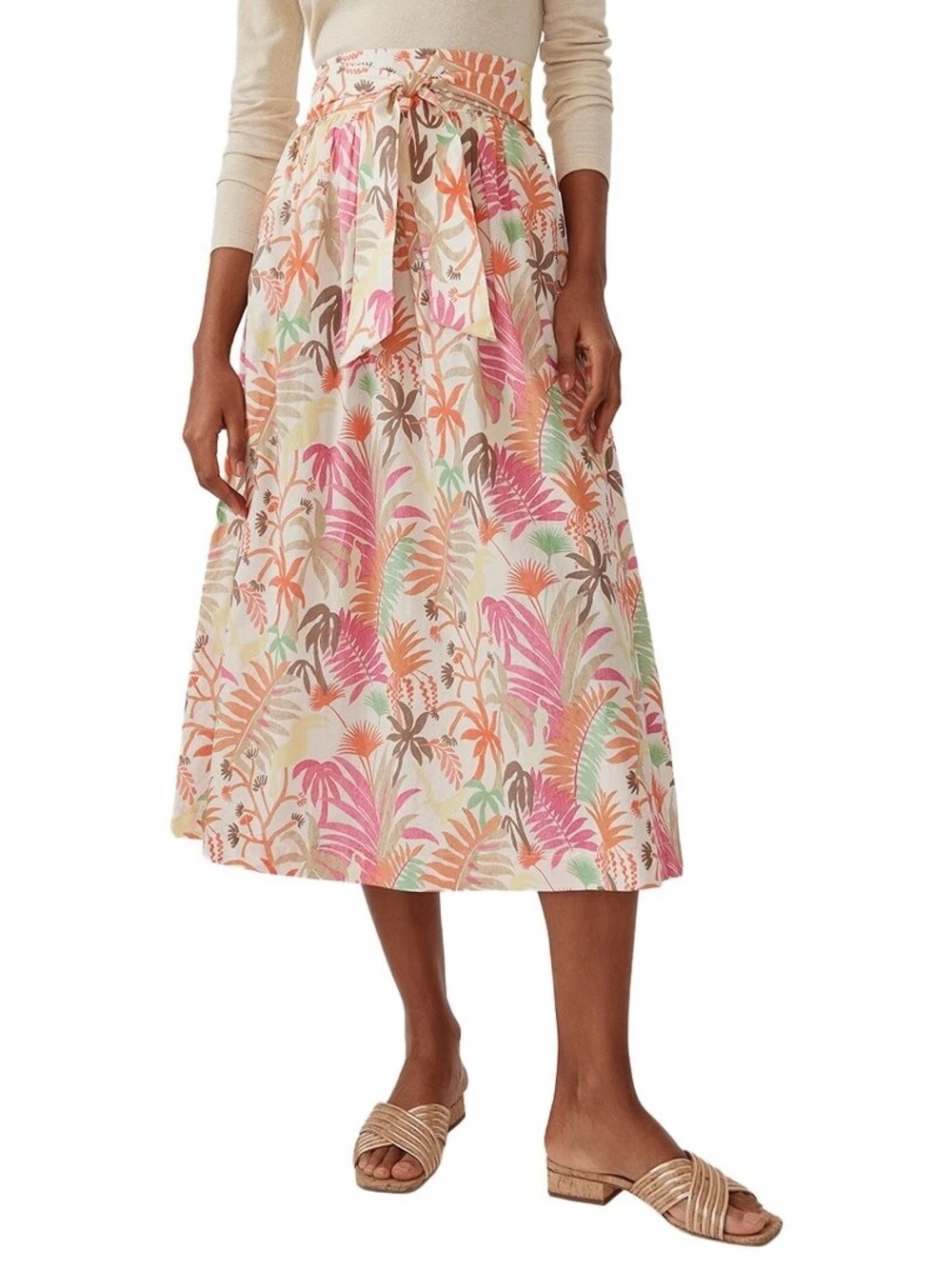 J.McLaughlin Ardis Midi Skirt in a multi-colored floral and leafy pattern sz 8